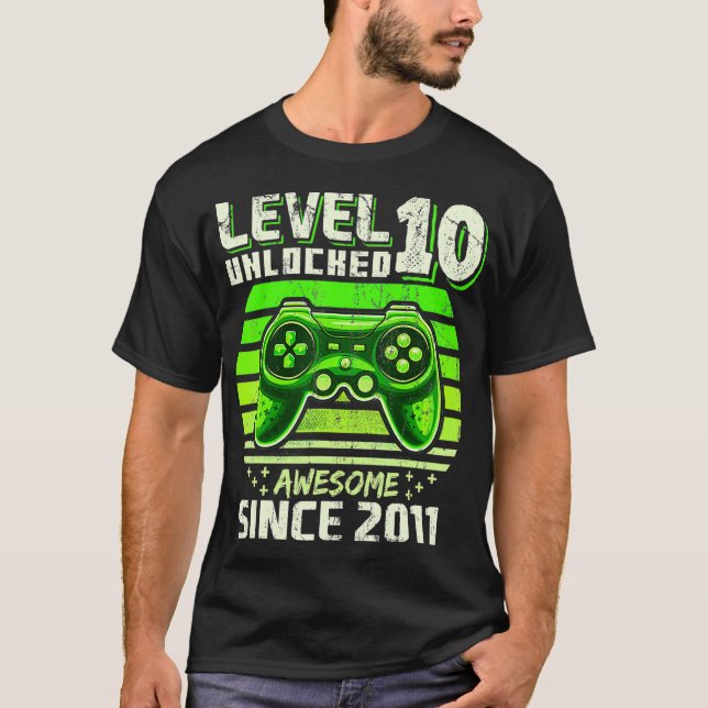 Level 10 Unlocked Awesome 2011 Video Game 10th Bir T-Shirt (Front)