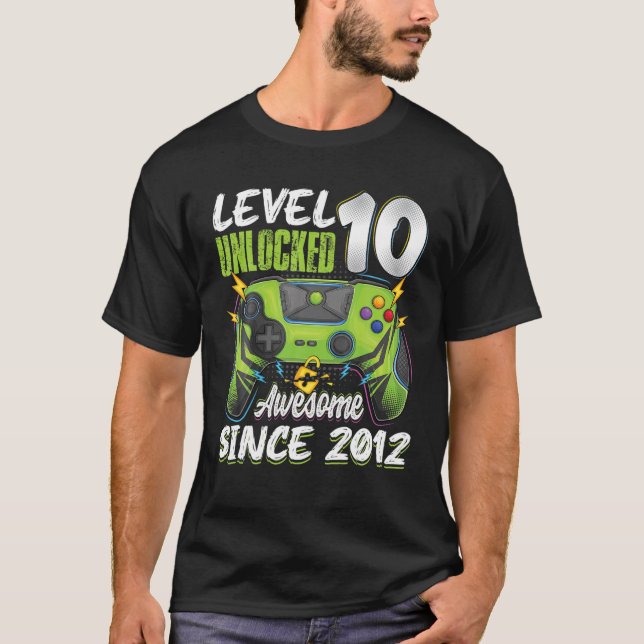 Level 10 Unlocked Awesome 2012 10Th Birthday Boy V T-Shirt (Front)