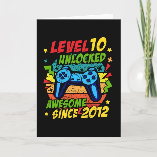 Level 10 Unlocked Awesome 2012 Game 10th Birthday Card (Front)