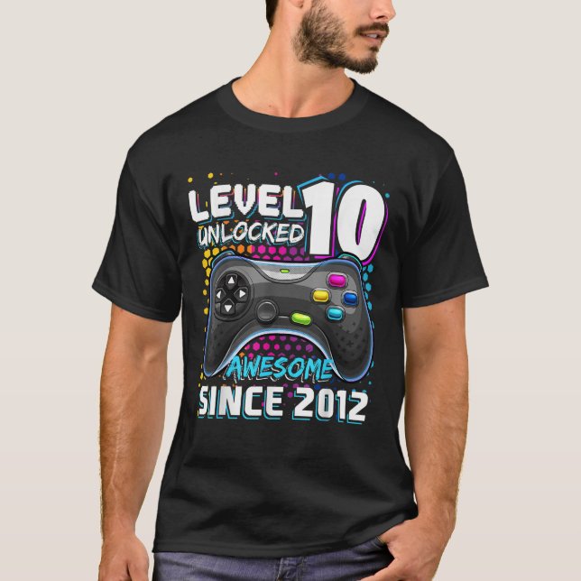Level 10 Unlocked Awesome 2012 Video Game 10th Bir T-Shirt (Front)