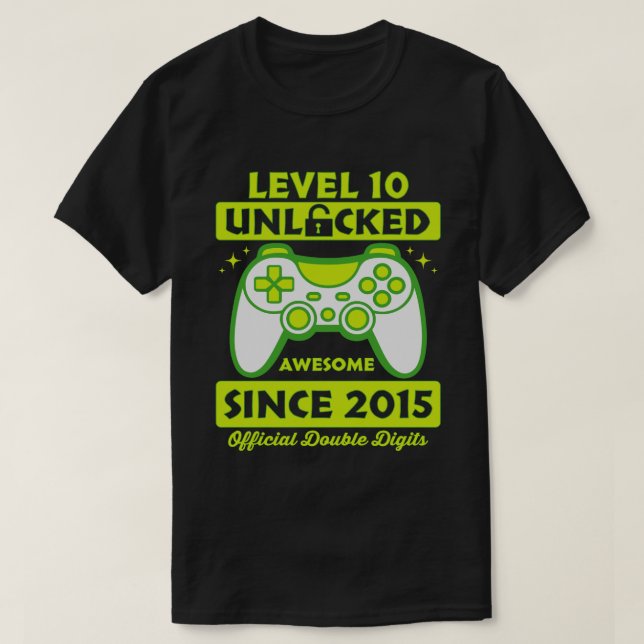 Level 10 Unlocked Awesome 2015 10th Birthday Boy T-Shirt (Design Front)