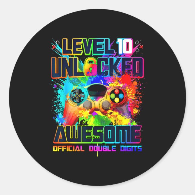 Level 10 Unlocked Awesome Gaming Birthday Boy 10th Classic Round Sticker (Front)