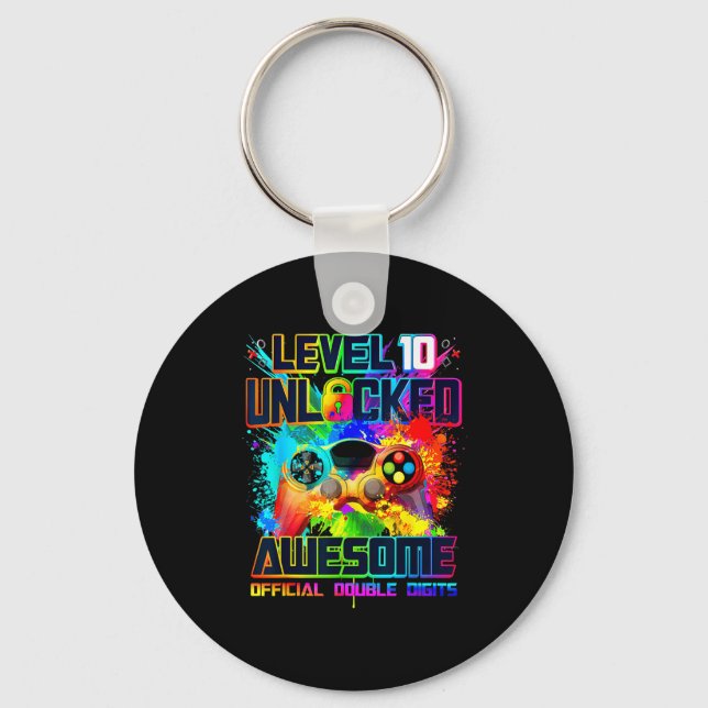 Level 10 Unlocked Awesome Gaming Birthday Boy 10th Keychain (Front)