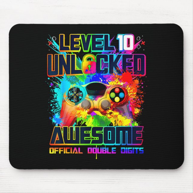 Level 10 Unlocked Awesome Gaming Birthday Boy 10th Mouse Pad (Front)