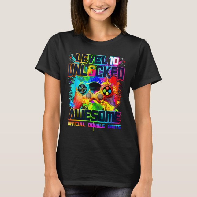 Level 10 Unlocked Awesome Gaming Birthday Boy 10th T-Shirt (Front)