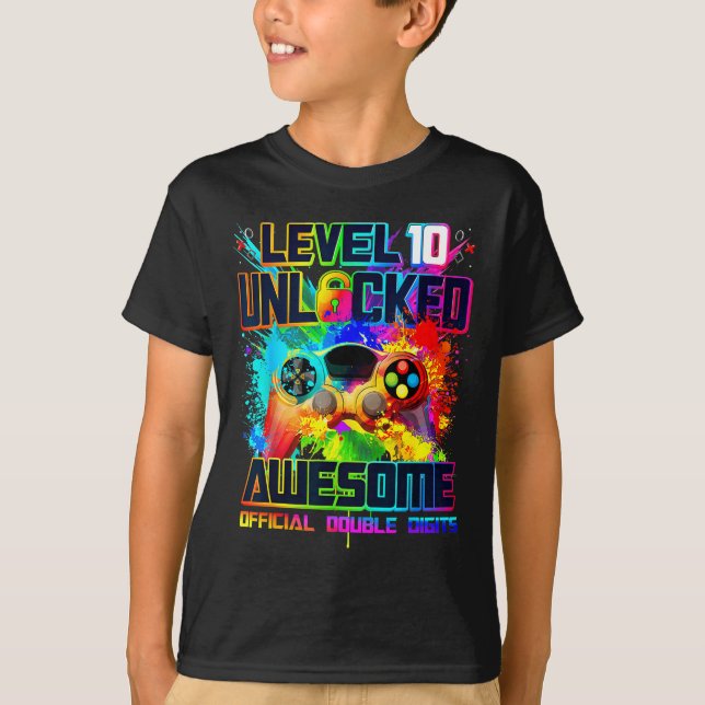 Level 10 Unlocked Awesome Gaming Birthday Boy 10th T-Shirt (Front)