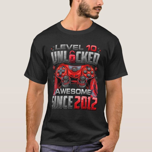Level 10 Unlocked Awesome Since 2012 10th Birthday T-Shirt (Front)