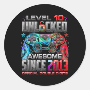 Level 10 Unlocked Awesome Since 2013 10th Birthday Classic Round Sticker