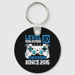 Level 10 Unlocked Awesome Since 2015 10th Birthday Keychain