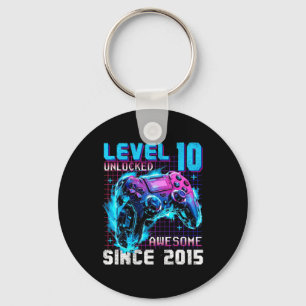 Level 10 Unlocked Awesome Since 2015 10th Birthday Keychain