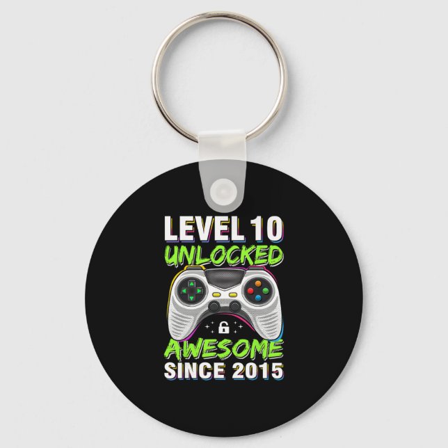 Level 10 Unlocked Awesome Since 2015 10th Birthday Keychain (Front)