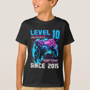 Level 10 Unlocked Awesome Since 2015 10th Birthday T-Shirt