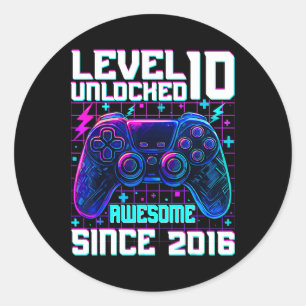 Level 10 Unlocked Awesome Since 2016 10th Birthday Classic Round Sticker