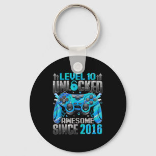 Level 10 Unlocked Awesome Since 2016 10th Birthday Keychain