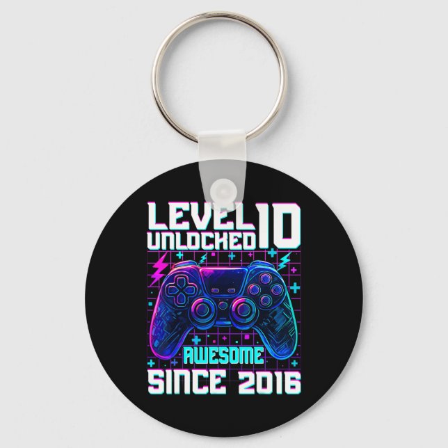 Level 10 Unlocked Awesome Since 2016 10th Birthday Keychain (Front)