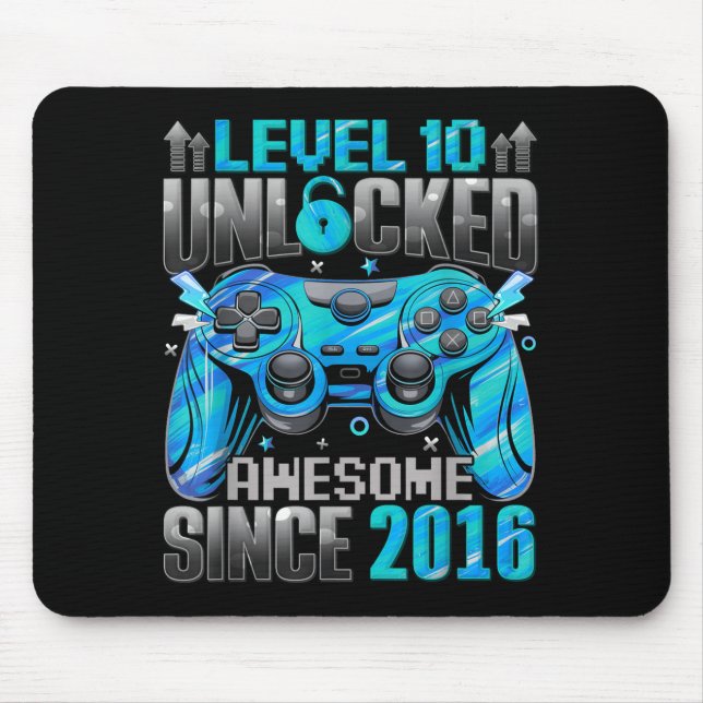 Level 10 Unlocked Awesome Since 2016 10th Birthday Mouse Pad (Front)