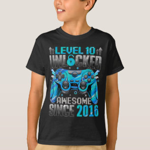Level 10 Unlocked Awesome Since 2016 10th Birthday T-Shirt
