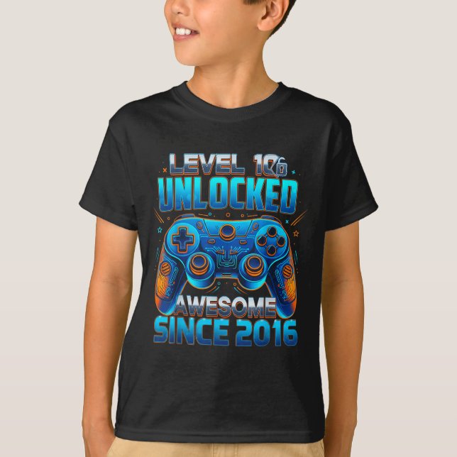Level 10 Unlocked Awesome Since 2016 10th Birthday T-Shirt (Front)