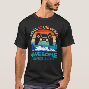 Level 10 Unlocked Birthday 10 Years Old Awesome Si T-Shirt