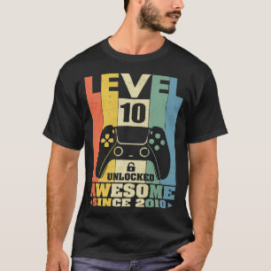 Level 10 Unlocked Birthday 10 Years Old Awesome Si T-Shirt