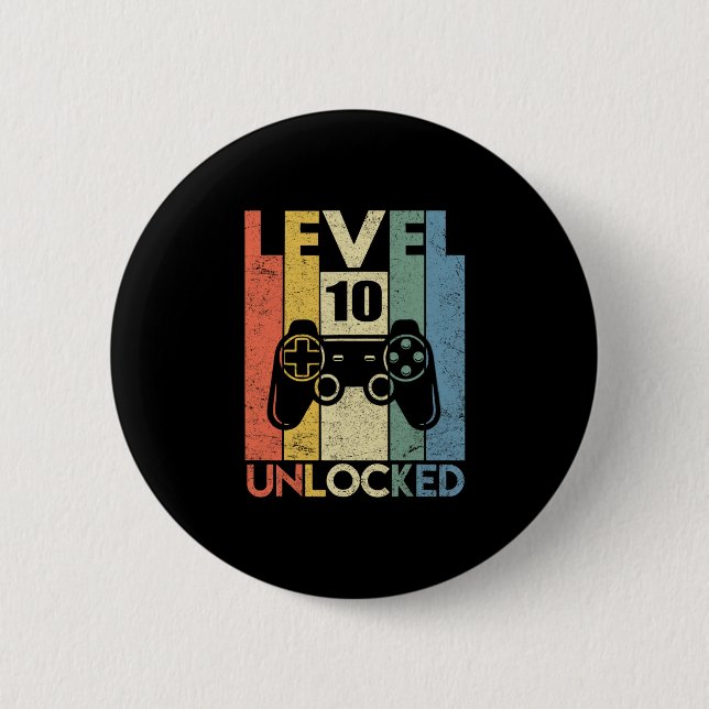 Level 10 Unlocked Funny Video Gamer 10th Birthday  2 Inch Round Button (Front)