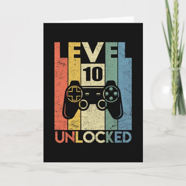 Level 10 Unlocked Funny Video Gamer 10th Birthday  Card (Front)