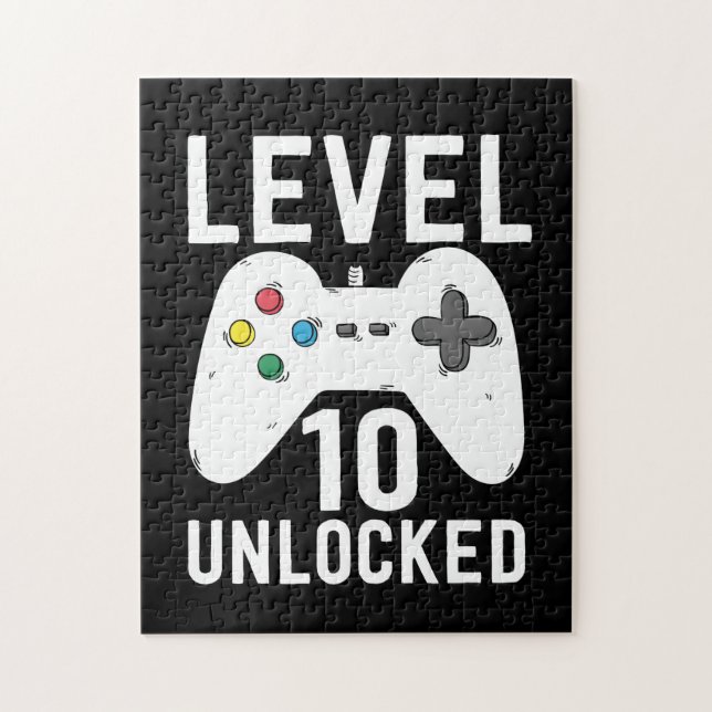 Level 10 Unlocked Funny Video Gamer 10th Birthday Jigsaw Puzzle (Vertical)