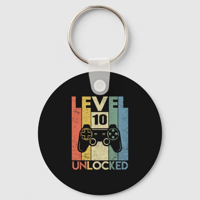 Level 10 Unlocked Funny Video Gamer 10th Birthday  Keychain (Front)