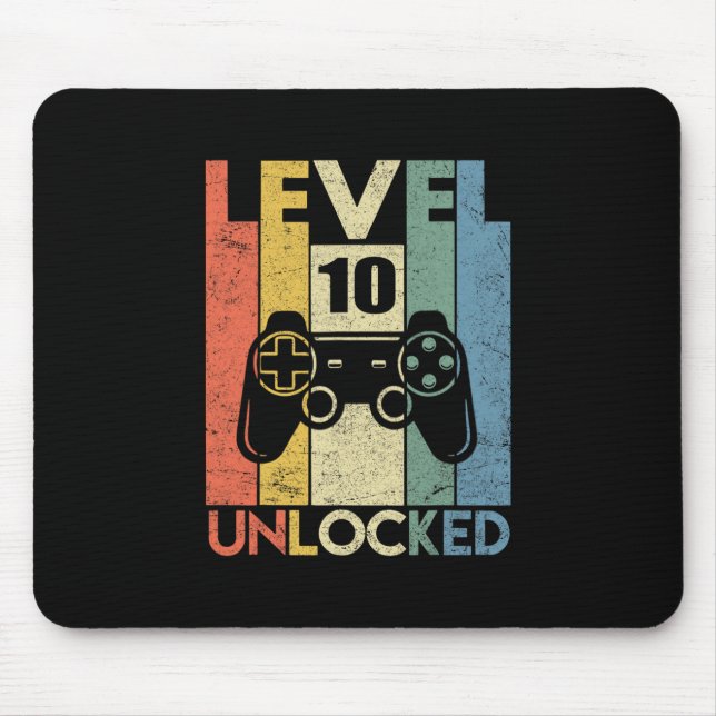 Level 10 Unlocked Funny Video Gamer 10th Birthday  Mouse Pad (Front)