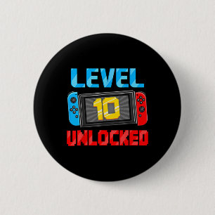 Level 10 Unlocked Gamer 10th Birthday Gift Video G 2 Inch Round Button