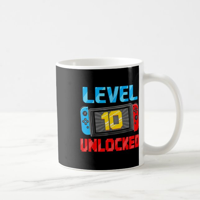 Level 10 Unlocked Gamer 10th Birthday Gift Video G Coffee Mug (Right)