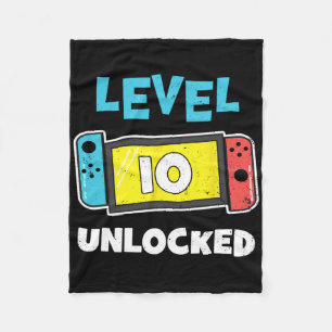 Level 10 Unlocked Gamer 10th Birthday Gift Video G Fleece Blanket