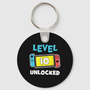 Level 10 Unlocked Gamer 10th Birthday Gift Video G Keychain