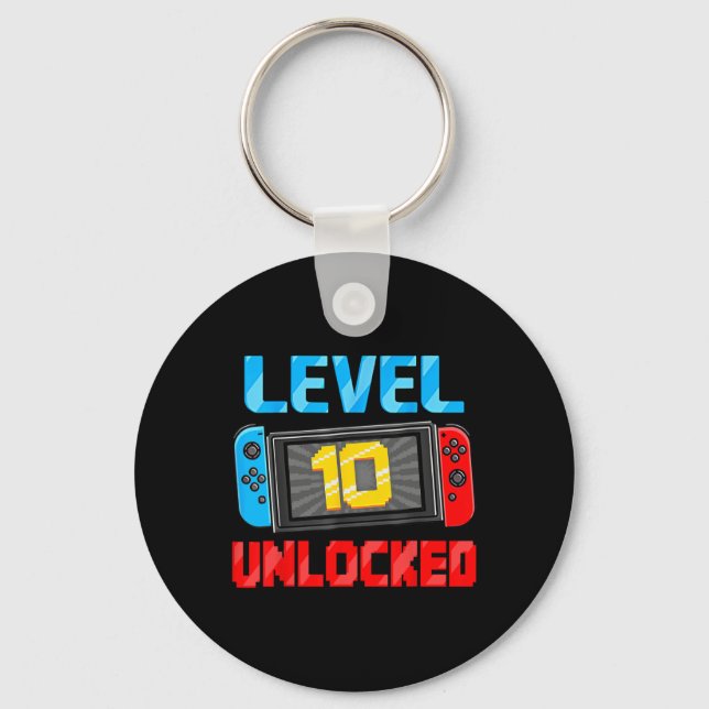 Level 10 Unlocked Gamer 10th Birthday Gift Video G Keychain (Front)