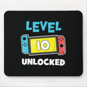 Level 10 Unlocked Gamer 10th Birthday Gift Video G Mouse Pad