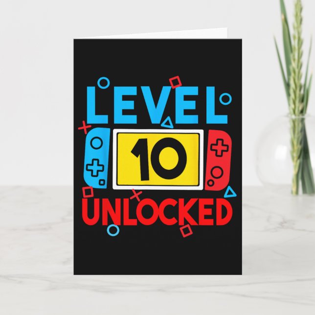 Level 10 Unlocked Gamer 10th Birthday Video Game B Card (Front)