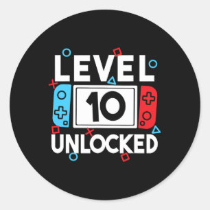 Level 10 Unlocked Gamer 10th Birthday Video Game B Classic Round Sticker