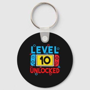 Level 10 Unlocked Gamer 10th Birthday Video Game B Keychain