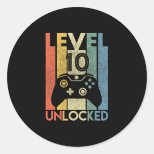 Level 10 Unlocked Shirt Funny Video Gamer 10th Bir Classic Round Sticker