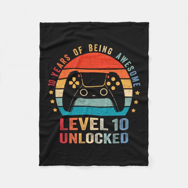 Level 10 Unlocked Shirt Funny Video Gamer 10th Bir Fleece Blanket (Front)