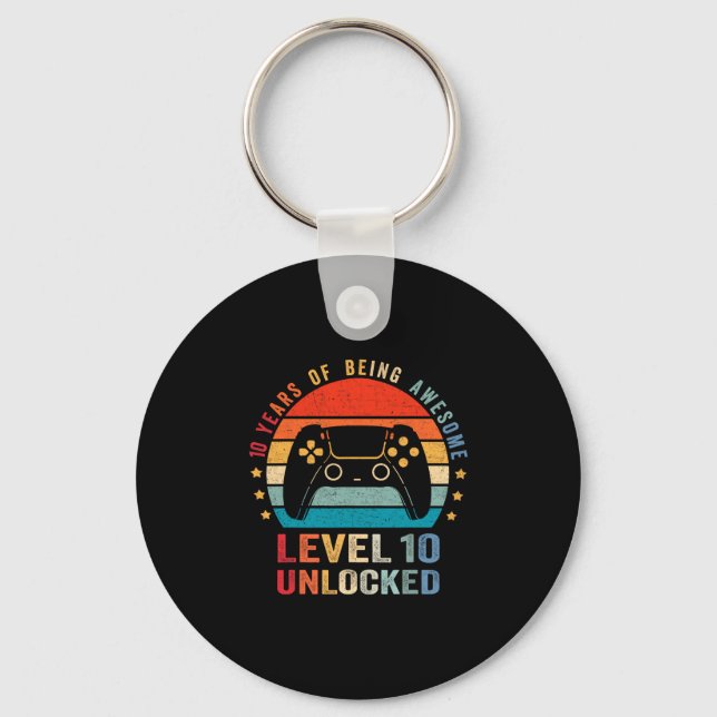 Level 10 Unlocked Shirt Funny Video Gamer 10th Bir Keychain (Front)