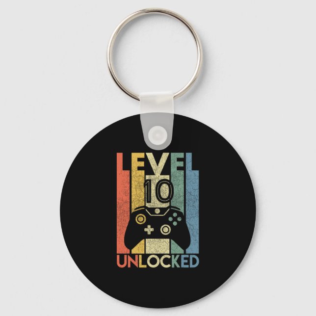 Level 10 Unlocked Shirt Funny Video Gamer 10th Bir Keychain (Front)