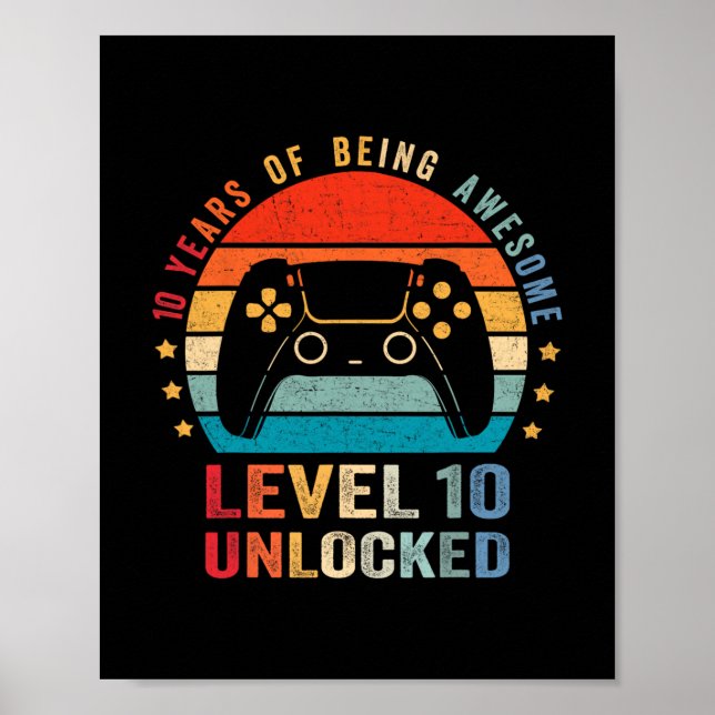 Level 10 Unlocked Shirt Funny Video Gamer 10th Bir Poster (Front)