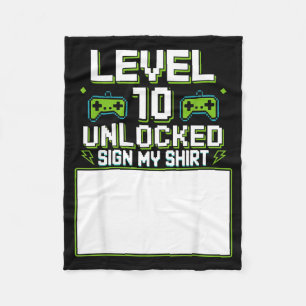 Level 10 unlocked sign shirt 10th birthday gamer fleece blanket