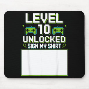 Level 10 unlocked sign shirt 10th birthday gamer mouse pad