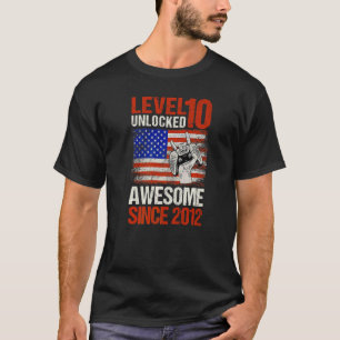 Level 10 Unlocked Since 2012 Usa Flag 10th Birthda T-Shirt