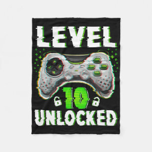 Level 10 Unlocked Video Game 10 Years Old Boy 10th Fleece Blanket