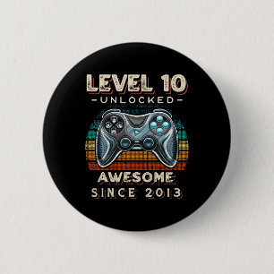 Level 10 Unlocked Video Game 10th Birthday 10 Yr O 2 Inch Round Button