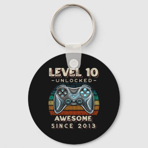 Level 10 Unlocked Video Game 10th Birthday 10 Yr O Keychain