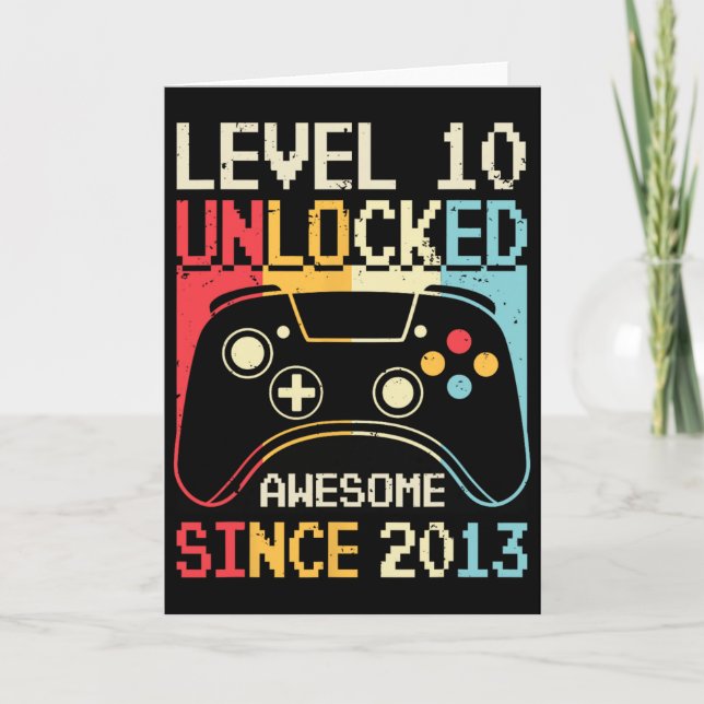 Level 10 Unlocked Video Game 10th Birthday Gamer B Card (Front)